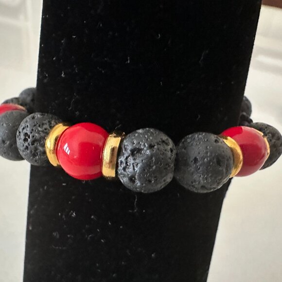 Unisex Adjustable Basalt Beaded Bracelet - Picture 5 of 6